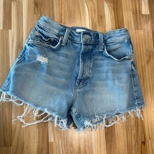 MOTHER Frayed Hem Blue Jean Shorts